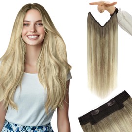 Youngsee Wire Hair Extensions Human Hair Ombre Blonde Wire Hair Extensions for Women Real Human Hair Balayage Ash Blonde Ombre Platinum Blonde Real Human Hair Extensions Wire 80G 14Inch