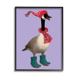 Stupell Industries Festive Winter Goose with Scarf and Hat, Designed by Sally Springer Griffith Black Framed Wall Art, 24 x 30, Multi-Color