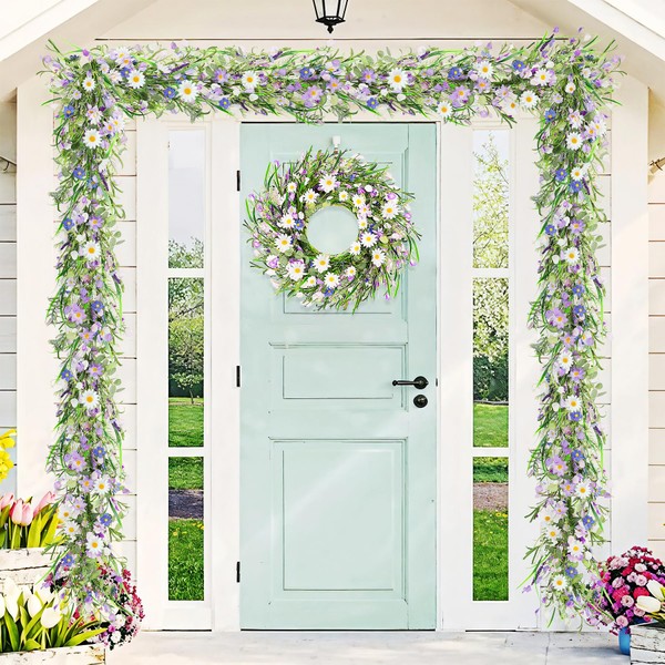 2PCS 6ft Spring/Summer Daisy Garland with Flowers, Faux Daisy and