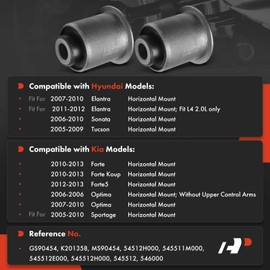 A-Premium 2 x Front Rearward Lower Control Arm Bushing Kit, Compatible with Hyundai Elantra 2007-2012, Sonata 2006-2010, Tucson 2005-2009 & Kia Optima 2006-2010, Forte, Sportage, Forte Koup, Forte5