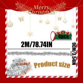 HONGECB 2 m Metallic Tinsel Garlands, Christmas Tinsel Garland, Shiny Christmas Tinsel Garland, Tinsel Garland, Christmas Tree Decoration for Christmas Party Decoration, Pack of 4, Silver