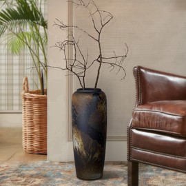 Black Rustic Ceramic Tall Floor Vase, 19.7 Inch Vintage Large Farmhouse Vase Pottery Clay Terracotta Rustic Vases for Home Decor Living Room Entryway Table Centerpieces,Kitchen,Housewarming Gifts