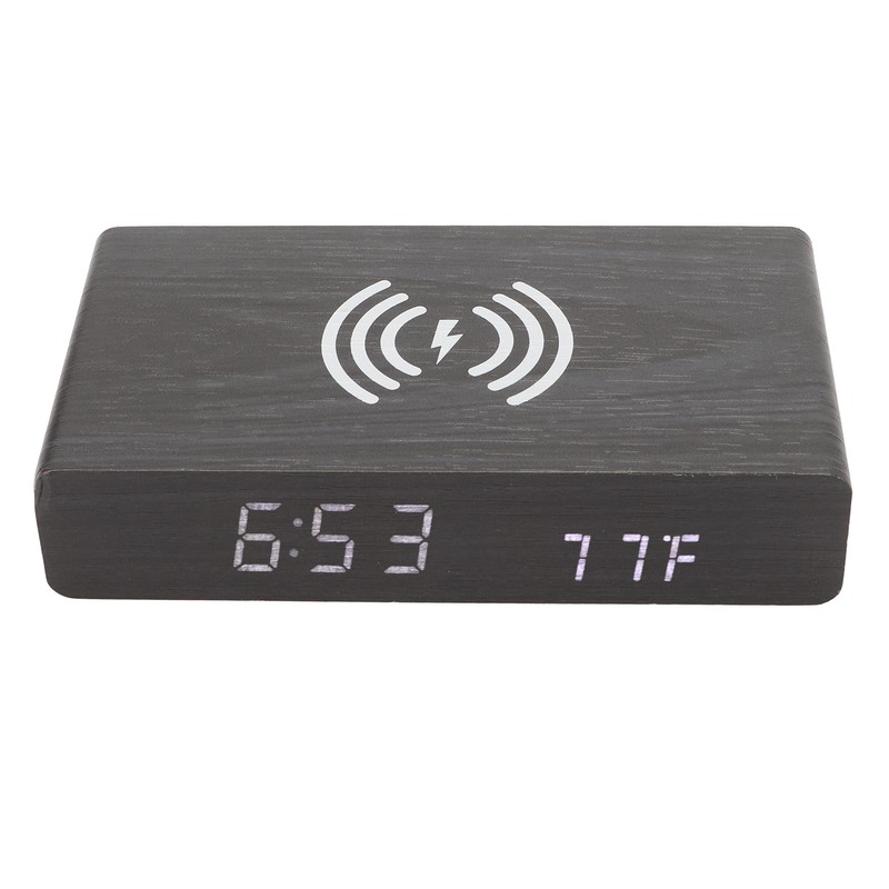 Black Wood Clock Digital Decoration White Light Wooden LED Clock