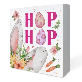 Easter Decor Easter Bunny Ear Decorative Wood Sign Easter Bunny Decorations for Home Kitchen Desk Table Shelf 5 x 5 Inches