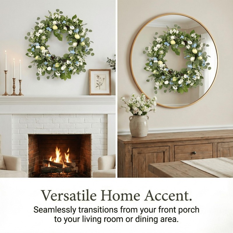 Quixem 20 Inch Easter Wreath for Front Door, Spring Eucalyptus