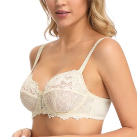 WingsLove Women's Full Coverage Non-Padded Bra Soft Cup Floral Lace Underwire Bra (Champagne, 40G)