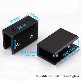 haowei 8 Pcs Black Square Glass Clip Clamp Holder Adjustable Space Aluminum Glass Brackets Flat Back Shelf Black for Balustrade Staircase Handrail Window Accessories (Suitable for 0.31"-0.39")
