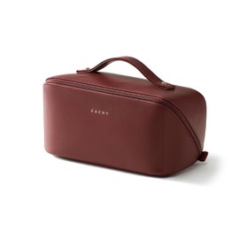 EACHY Travel Makeup Bag,Large Capacity Cosmetic Bags for Women,Waterproof Portable Pouch Open Flat Toiletry Bag Make up Organizer with Divider and Handle, AK-Red, Medium