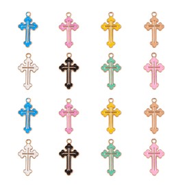 Ornazy 120 pcs 8 Colors Enamel Gothic Cross Pendants Christian Jesus Charms Mini Crucifix Dangle Charms for Jewelry Making Earrings Necklace Bracelet
