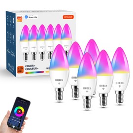 OHLUX - Paquete de 6 bombillas LED E12 para candelabros inteligentes, color cambiante 3000-6000 K+RGB funciona con Google Alexa/Smart Life, 4 W equivalente a 40 W WiFi bombillas pequeñas con control