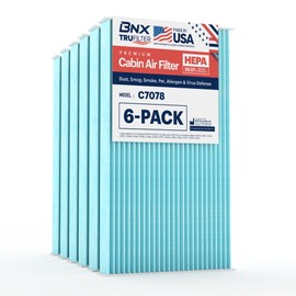 BNX TruFilter C7078 Filtro de aire de cabina, HEPA 99.97%, fabricado en Estados Unidos, compatible con Nissan: Sentra 2013-2019, Cube 2011-2017, Juke 2011-2017, Left 2011-2018 (paquete de 6)