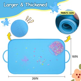 Effidula Silicone Painting Station Mat for Kids, Large Silicone Craft Mat with Handle, Silicone Art Mat with Raised Edges for Painting, Jewelry-Making and Crafts Creation, 26x16in, Blue