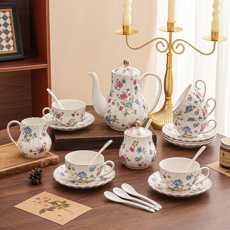 Ceramic Sugar and Creamer Set, 3 Piece Set with Cream