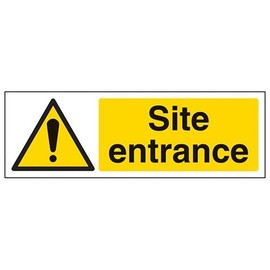 V Safety Site Entrance Warning Sign - 300mm x 100mm - 2mm Rigid Plastic