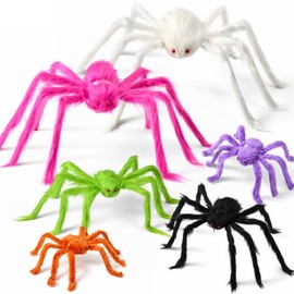 JOYIN 6 paquetes de decoraciones de Halloween al aire última intervensión colorido juego de arañas gigantes, decoración de Halloween exterior, araña g