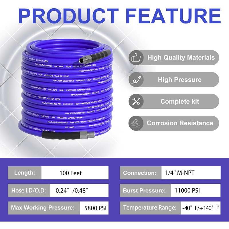 100FT Sewer Jetter Kit for Pressure Washer 1/4" NPT Drain