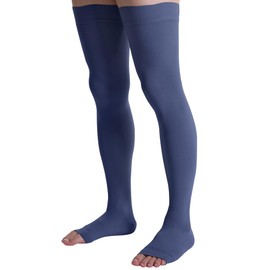 Doc Miller Thigh High Open Toe Compression Stockings 15-20mmHg for Varicose Veins, Pregnancy Support Open Toe Thigh High Compression Socks for Women and Men (Dark Blue, X-Large)