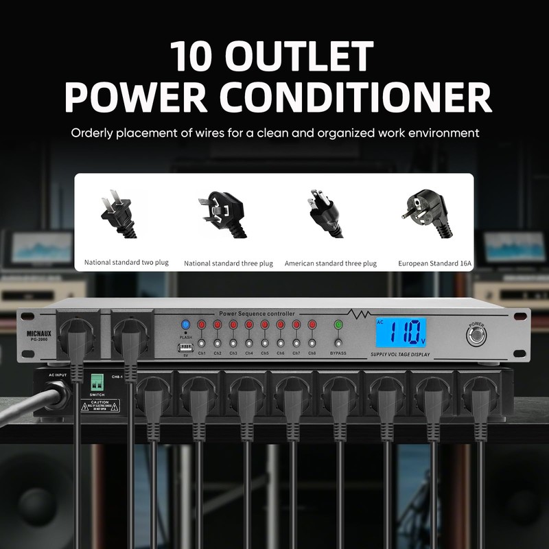 MICNAUX Rack Mount Power Conditioner 20A Sequencer for Audio Equipment,