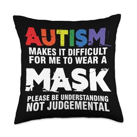 Social Disorder Asperger Support Autism Gift Autism Mask Tolerance Autistic Awareness Ribbon Puzzle ASD Throw Pillow, 18x18, Multicolor