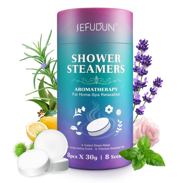 Shower Steamers Aromatherapy 8 Packs, Long-Lasting 8 Scents Shower Bombs with Essential Oils for Home-Spa Relaxation, Stress Relief Shower Tablets, Shower Bombs Aromatherapy, Gifts for Friends