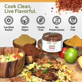 Premium Aleppo Pepper by SPICE + LEAF - Vegan Kosher Preservative Free Red Middle Eastern Mild Pepper Flakes, 3.5 oz