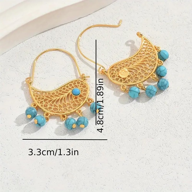 18K Gold Plated Vintage Boho Turquoise Dangle Earrings | Hypoallergenic