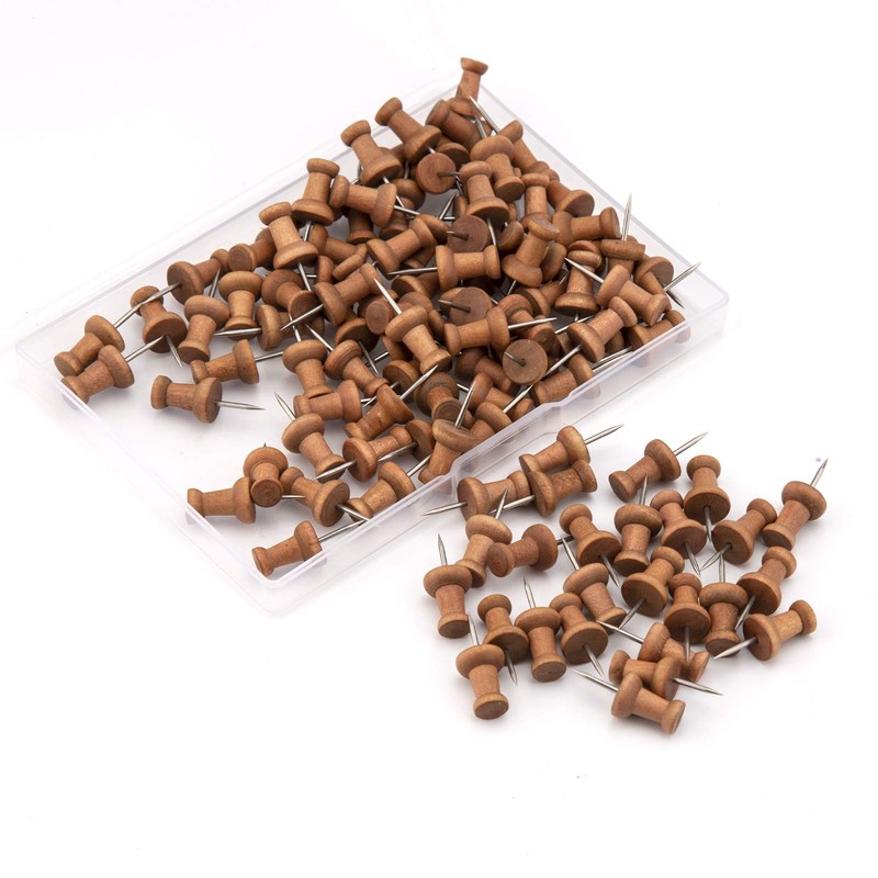 AIEX 100 Pieces Wood Push Pins Map Push Pins Map