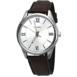 Casio MTP-V005L-7B5 Men's Standard Analog Brown Leather Band Roman Silver Dial Watch