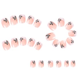 Daterkey 24 Pieces French Short Square False Nails Flower Bare Nails Rhinestones Press On Nails for Women Girls