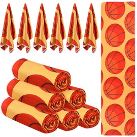 Peryiter 12 Counts Mini Cooling Towel, 30" x 9" Baseball Softball Soccer Golf Sweat Towel, Breathable Chilly Rag, Microfiber Sport Rags for Team Gym Running Coach Gift(Basketball,Orange)