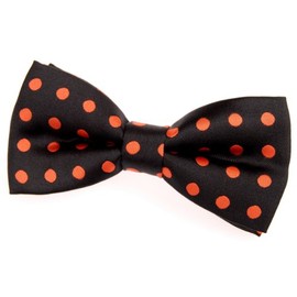 Retreez Men Classic Polka Dots Woven Microfiber Pre-tied Bow Tie (4.5") - Black with Orange Dots