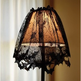 Gothic Black Lace BAT SPIDER LAMP SHADE COVER Topper Valance Curtain Decoration - 60-in W x 20-in L - Living or Dining Room