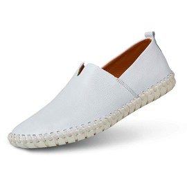 Men's Genuine Leather Loafer Shoes Slip On Soft Walking Driving Shoes,White,45EU=10.5 M US