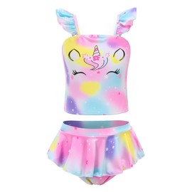 Akokvlar Traje de baño de Dos Piezas de Unicornio para niñas pequeñas, Unicornio Rosa bebé, 6-7 Años