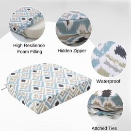 idee-home Outdoor Chair Cushions Set of 4, Thick 19" x 19" x 3" Outdoor Seat Cushions Patio Furniture Waterproof with Ties, Dining Pads