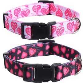 2 Pack Valentine's Day Dog Collar Adjustable Love Heart Small