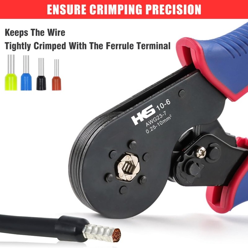 HKS Ferrule Crimping Tool AWG 23-7, Hexagonal Ratchet Self-Adjusting Crimper