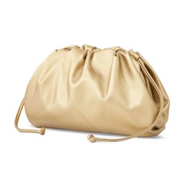 Huralona Dressy Pleated Vegan Leather Clutch Purse Super Soft Cloud Dumpling Clutch Bag for Women PU Evening Purse Handbag (Gold, M)