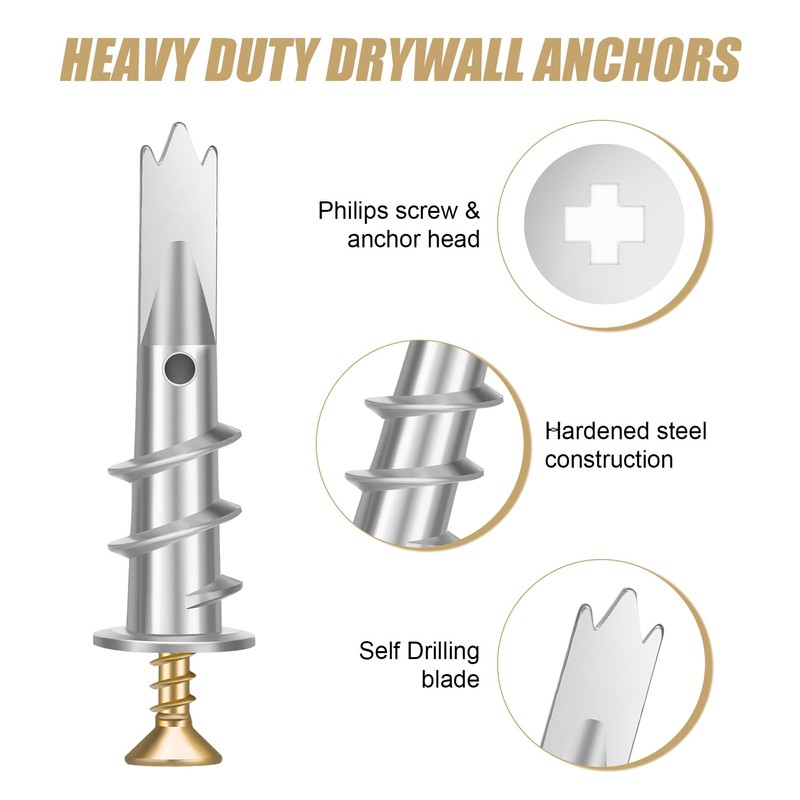 saerryor 100 Pcs Plasterboard Fixings Plasterboard Wall Plug Self Drilling