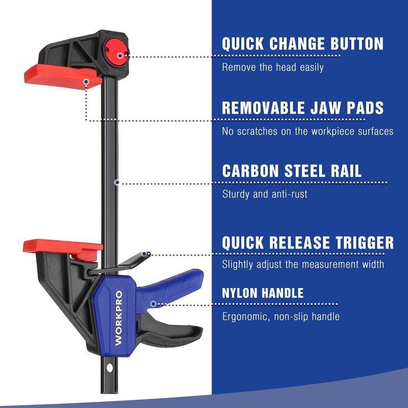 WORKPRO 150mm Ratchet Bar Clamp Set, 285mm Spreader, Quick Release