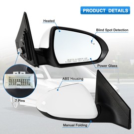 Paderson Right Passenger Side Mirror Assembly Fits 2017 2018 2019 2020 Hyundai Elantra with Power Glass Heated Turn Signal Blind Spot Detection and Manual Folding Match to White (7Pins)