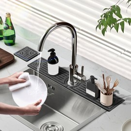 Faucet Mat for Kitchen Sink - 23.6" Extended Diatomaceous Earth Faucet Mat ,Quick Drying Splash Guard,Keep Tidy for Kitchen Bathroom Counter(Dark Gray)