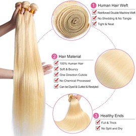 Leruikair Human Hair Bundles 20 22 24 Inch Straight Bundles Human Hair Blonde 613 Unprocessed Brazilian Soft Quick Weave Hair for Black Women