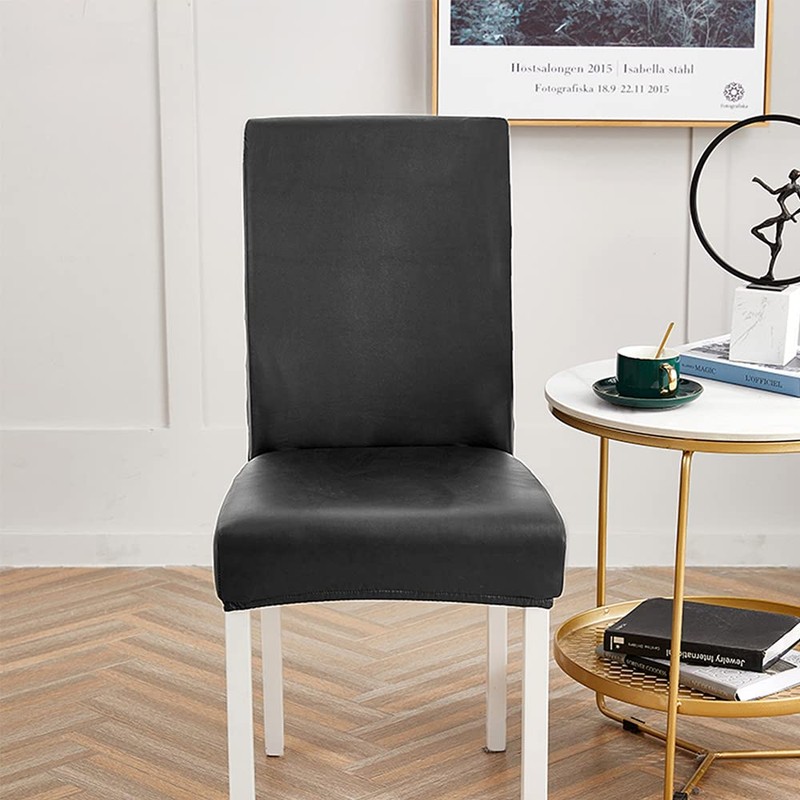 Shukii Stretch Dining Chair Covers - Waterproof PU Leather Slipcovers