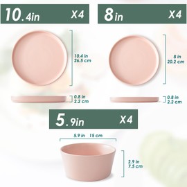 Asrug 12-Piece Plates and Bowls Sets,Ceramic Dinnerware Sets for 4, Chip Resistant and Scratch Dish Set, Dining Dinner Porcelain Dishware, Microwave and Dishwasher Safe,Pink Matte