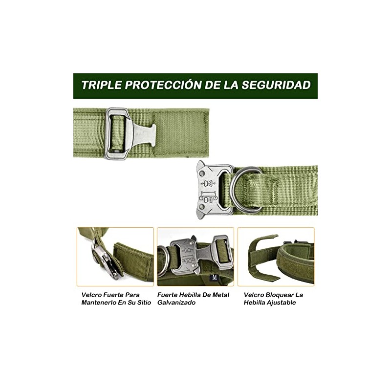 Kokila Collares Tácticos para Perro Ajustable, Mediano, Verde, M