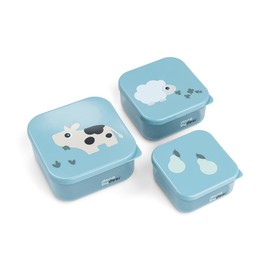 Done by Deer Snack Box Set of 3 Tiny Farm Blue - Practical Snack Boxes in Three Different Sizes - Box: 100% PP, Lid: 100% PE Food Grade