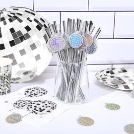 HQKJGSYX 10PCS Colour Disco Ball Straws Cocktail Straws Anti Wrinkle Straw Disco Straws Mirror Glitter Straws Western Disco Ball Party Decorations for Dance Holiday Wedding Birthday Supplies