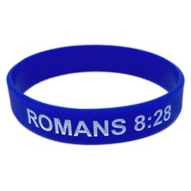 TheAwristocrat_USA Company_3-Pack Christian Bible Verse Silicone Bracelets Favorite Scripture Rubber Wristbands (Romans 8:28 Blue, XL (8.5" 216mm))