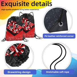Cheer Drawstring Backpack Cheerleading Drawstring Gym Bag Cheerleader Gifts for Cheerleader (Black&Red,1 Pcs)